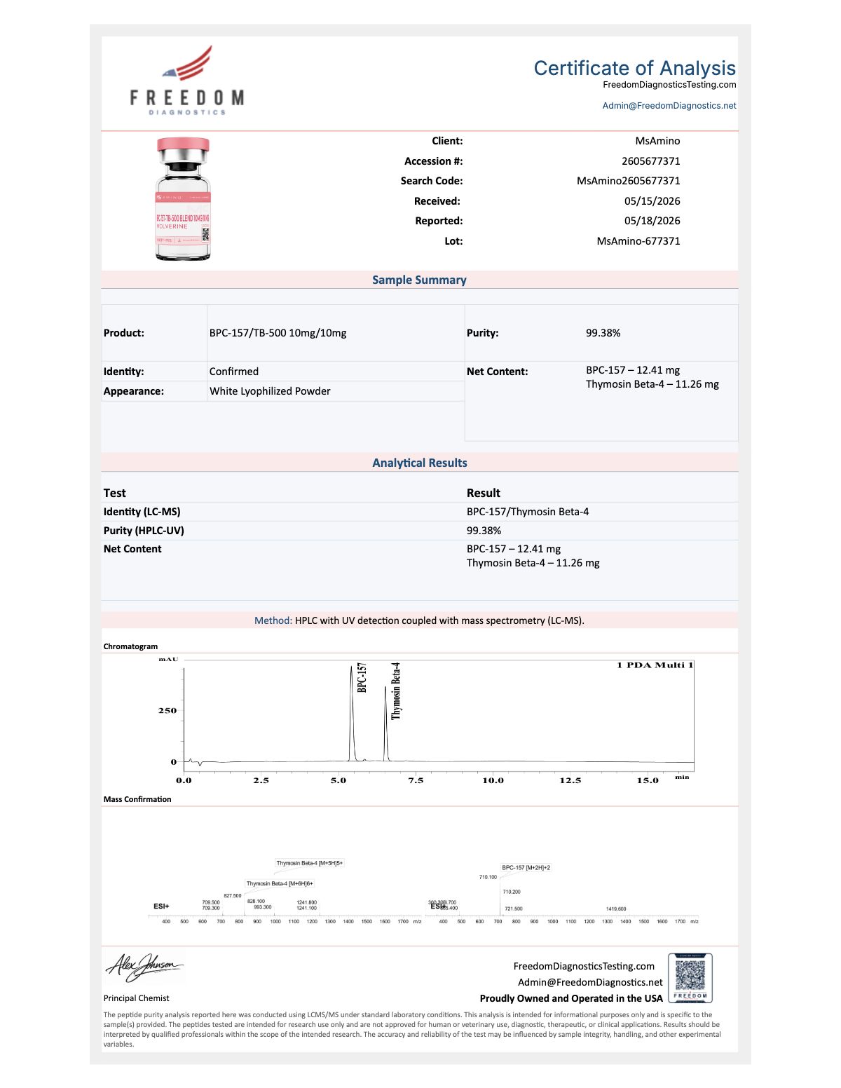 BPC-157+TB-500 Blend (10mg+10mg) Purity certificate