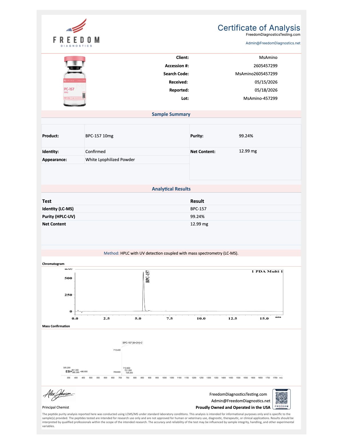 BPC-157 Purity certificate
