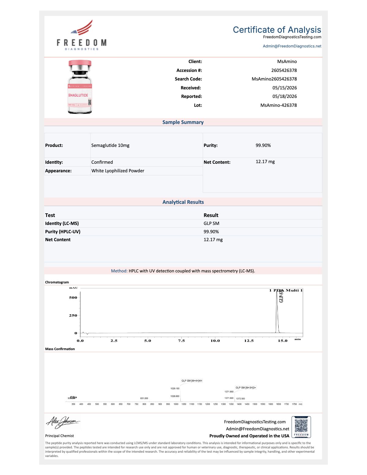 Semaglutide Purity certificate